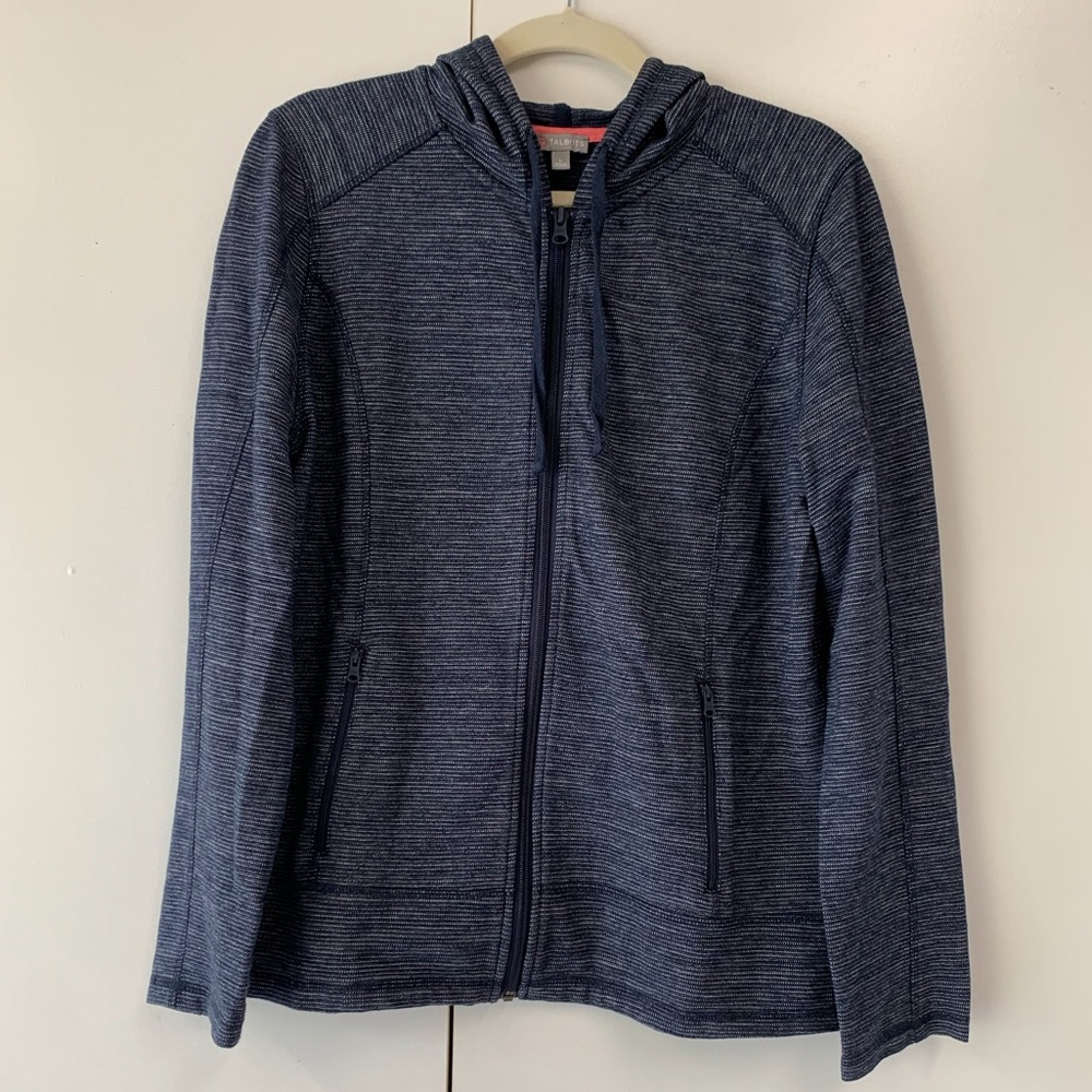 Talbots Navy and White Knit Zip-Up Hoodie - sz L